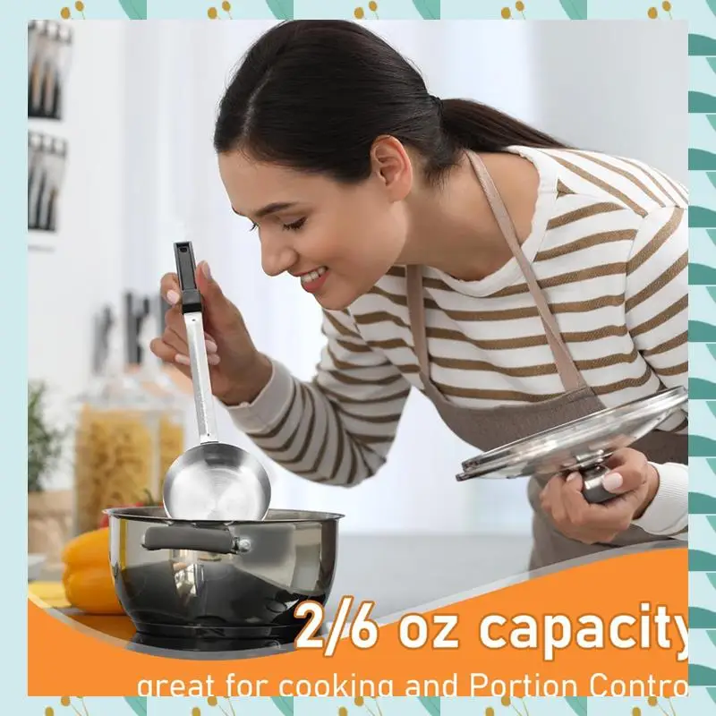 

A71P 4 Pcs Portion Control Serving Spoons Portion Control Spoons Ladle Spoon, Slotted And Unslotted Portion Scoops 6Oz