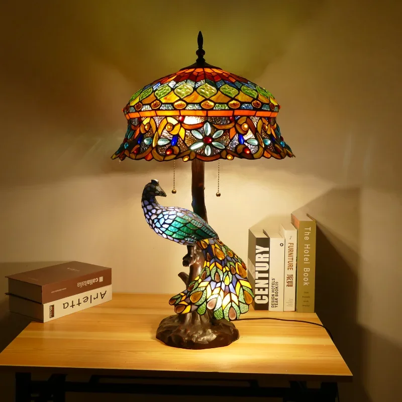 Tiffany Colorful Floor Lamps Creative Luxurious Ancient Garden Bedside Living Room Restaurant Decoration Bedroom LED Table Light