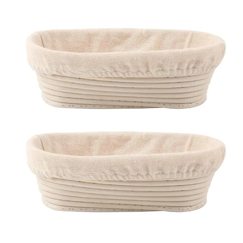 Juego de cestas ovaladas para fermentar masa, cestas de mimbre para pan de masa madre con forros de lino, recipientes para secar