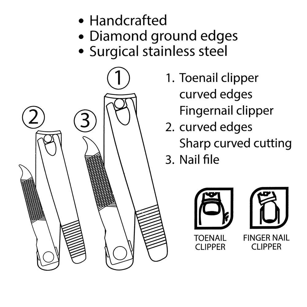 3er-Pack Nagelknipser aus Edelstahl mit integrierter Feile, ergonomischer Griff, scharfe Klingen, Fingernagel-Zehennagelpflege