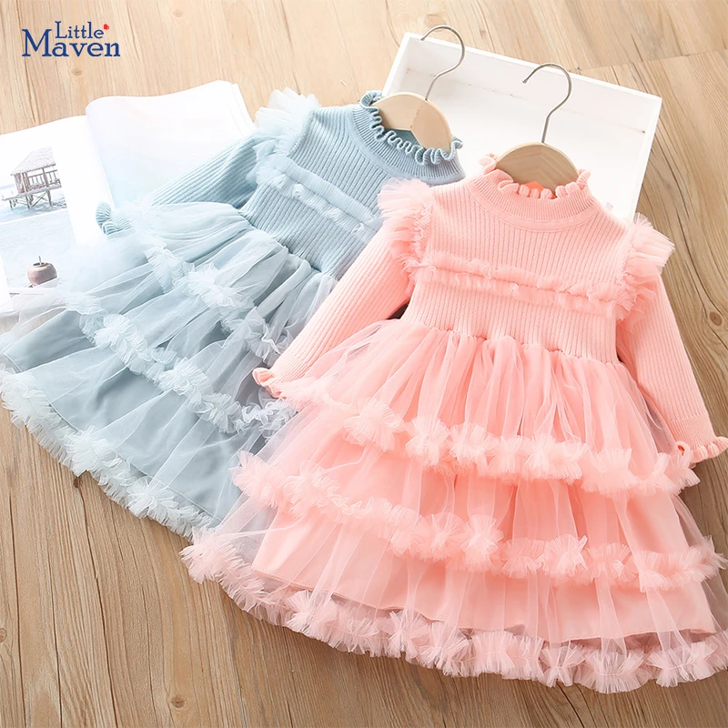 Little maven Multi Layer Mesh Princess Dress Girls Christmas Sweater Dresses Children's Clothing Autumn Baby Girls  Kids Clothes