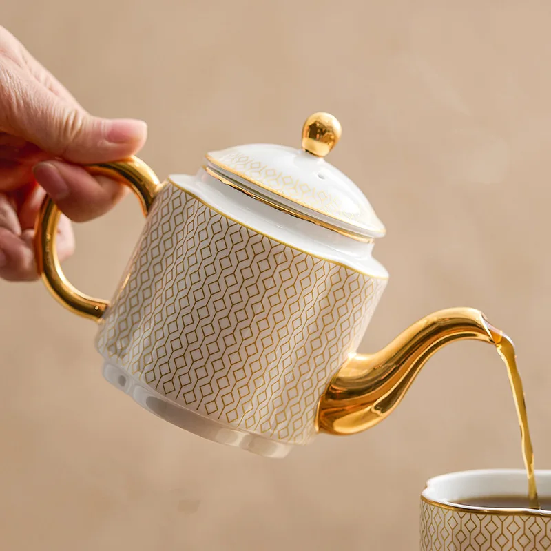 Gold Plating Ceramic Teapot High Temperature Resistant Home Brewing Teapot with Filter Hole Kettle