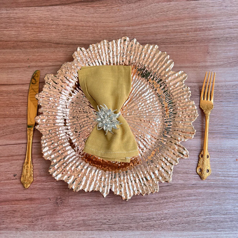 6pcs Gold Reef Charger Plate Underplate for Dinner Plates, Plastic Decorative Party Tray Wedding Table Place Setting Decor