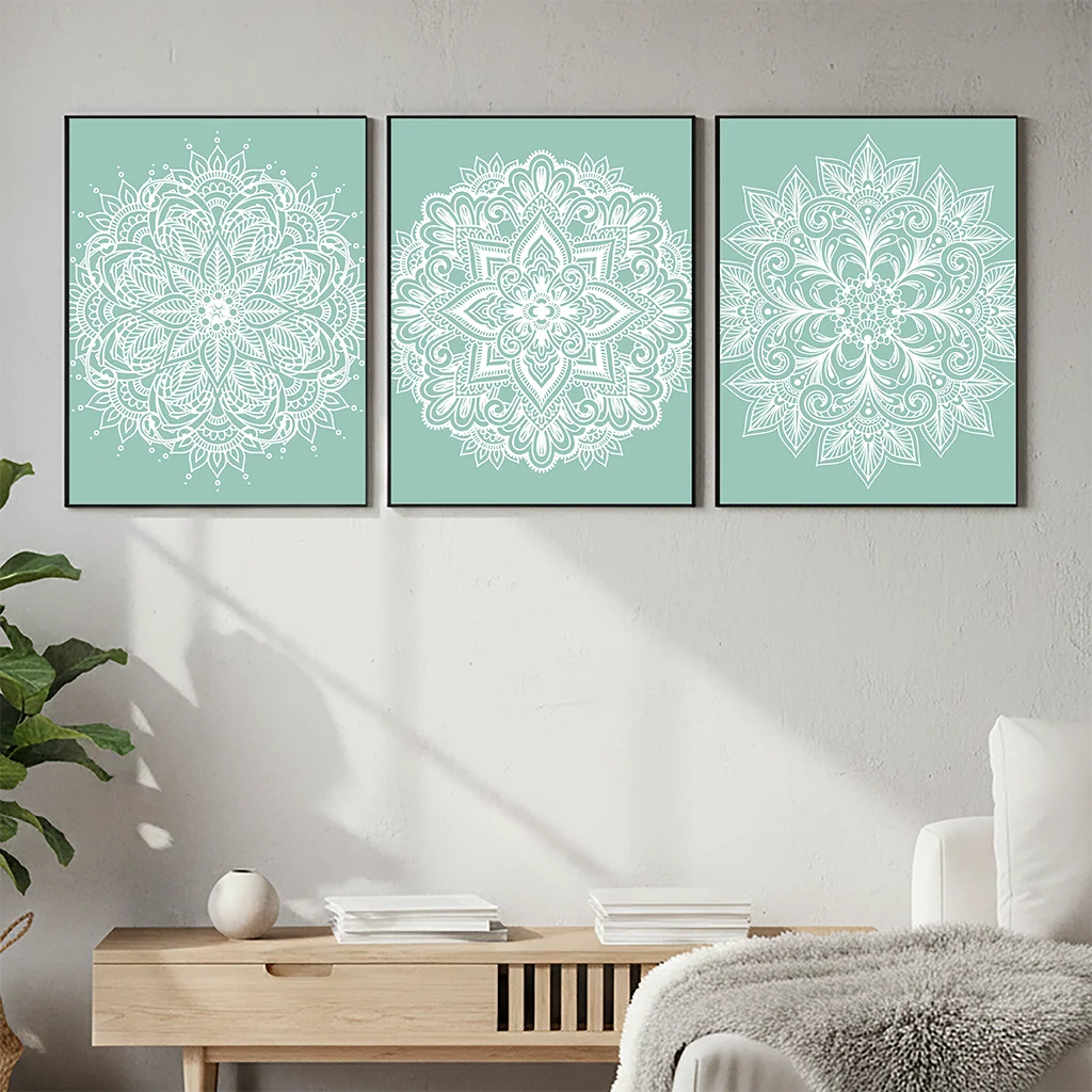 

Boho Abstract Wall Art, Nordic Line Mandala Canvas Painting, Minimalist Aesthetic Poster Print for Living Room Bedroom Decor