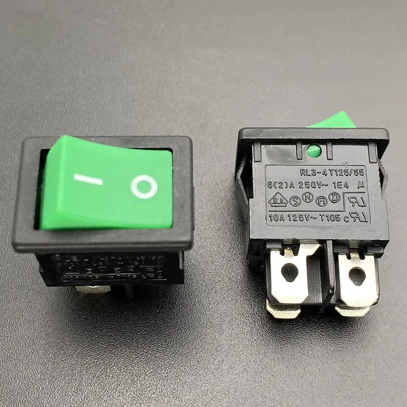 RL3-4 T125/55 Ship type power switch button 4 pin 2 speed 6A250V warping plate green cover 21*15mm