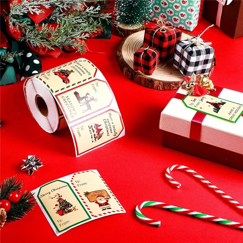 50-300Pcs Merry Christmas Gift Tags Kraft Paper Stickers Gift Box Wrapping Decor Seal labels Gift Card Christmas Favors Supplies