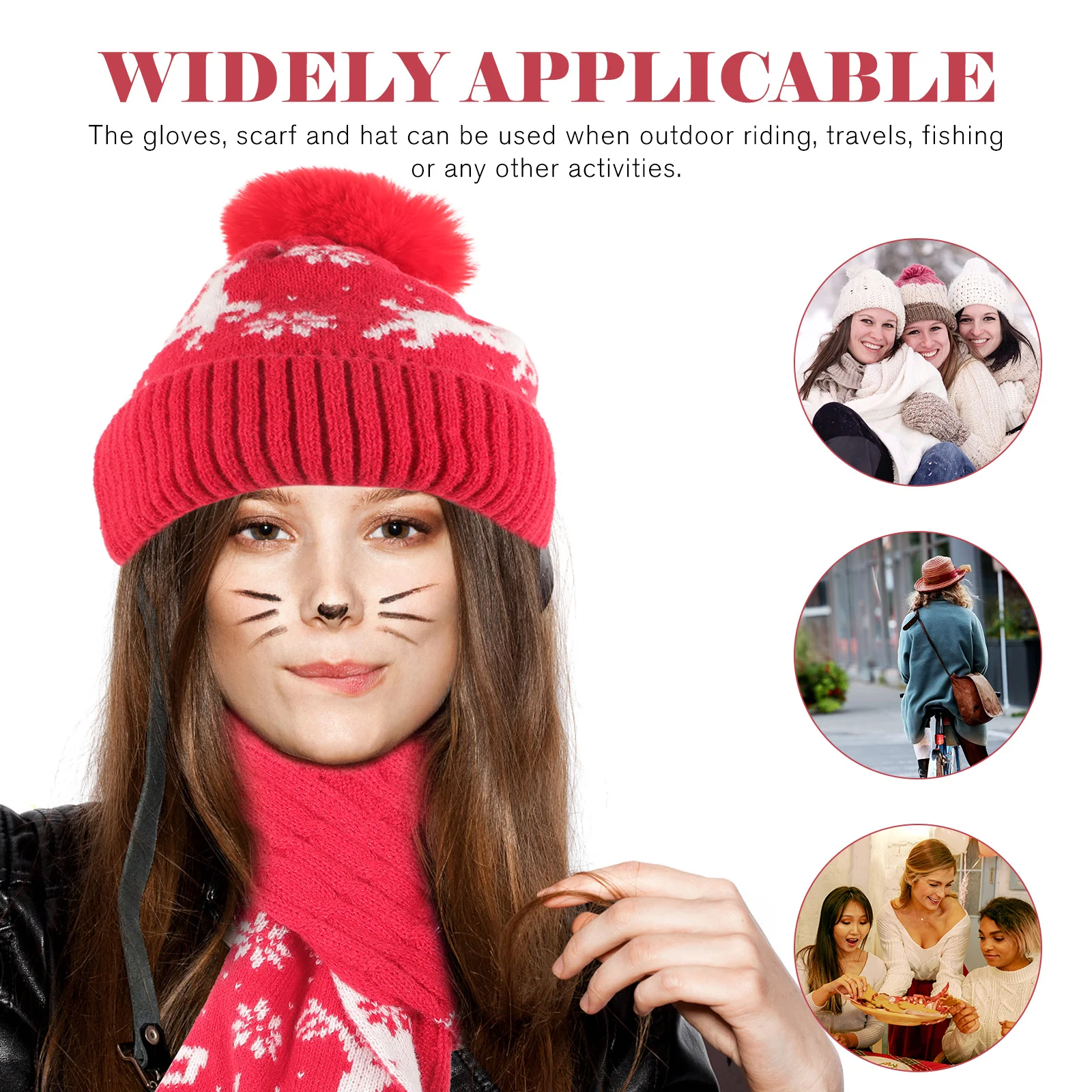 1 مجموعة عيد الميلاد قبعة دافئة قفازات وشاح الشتاء زي اكسسوارات للنساء في الهواء الطلق شتاء دافئ مجموعة قبعة وشاح