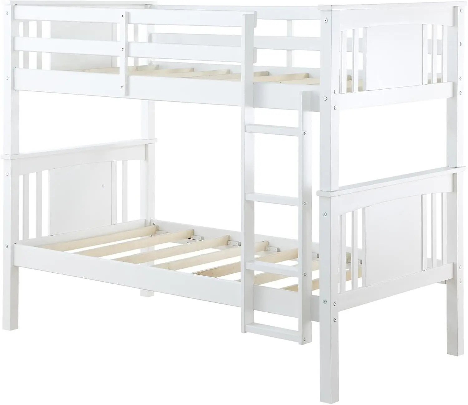 Dylan Convertible Wood Bunk Bed, Stackable and Detachable Bed Frames for Kids and Teens, with Ladder, High Guardrail, White