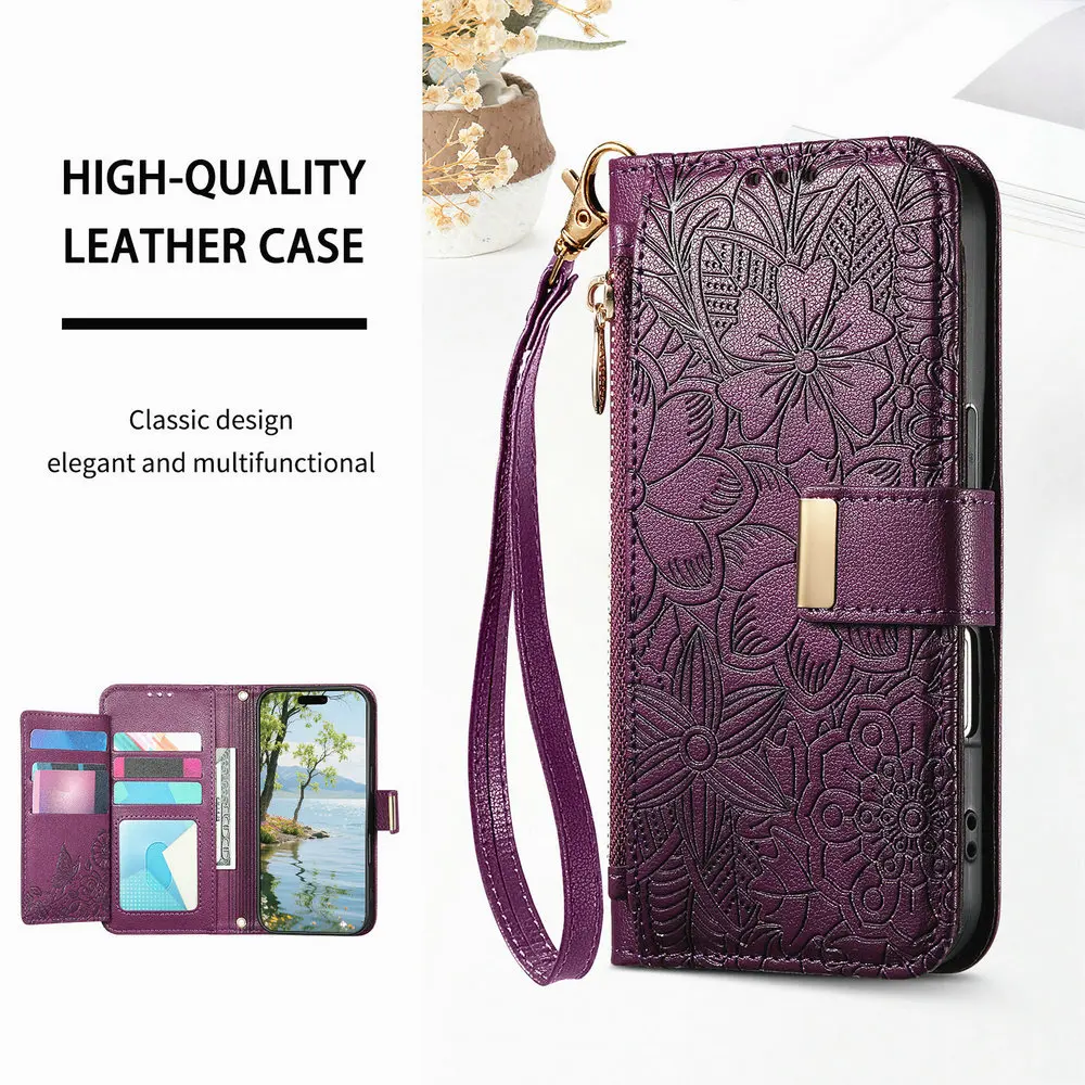 6-Karten Reißverschluss-Brieftasche Lederhülle für Samsung Galaxy A57 A56 A36 A26 A16 A17 A27 A37 A55 A35 A25 A15 A05 A54 5G Book Flip Case – Detail 3