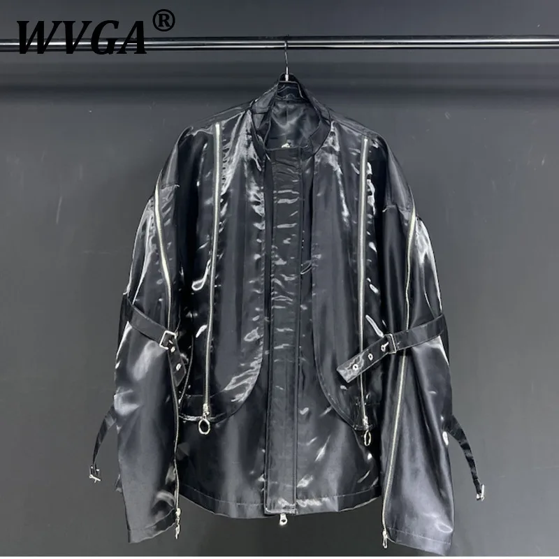 

WVGA Autumn Winter New Men's Tide High Street Wavy Zipper Design Trendy Long Sleeve Jacket Niche Chic Casual Coats Ins Y2K W9563