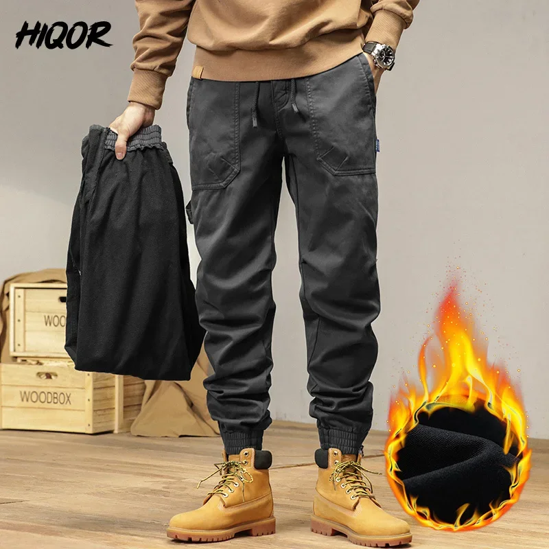 

HIQOR Winter Fleece Cargo Pants Men Classic Outdoor Hiking Army Joggers Camping Overalls Thicken Baggy Tactical Pants for Men