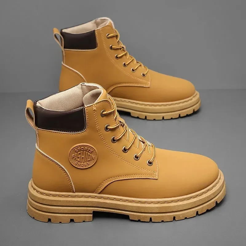 Calzado Botas de combate Botas de trabajo altas para hombre Botas de tobillo de estilo británico de otoño Calzado informal de suela gruesa de moda coreana