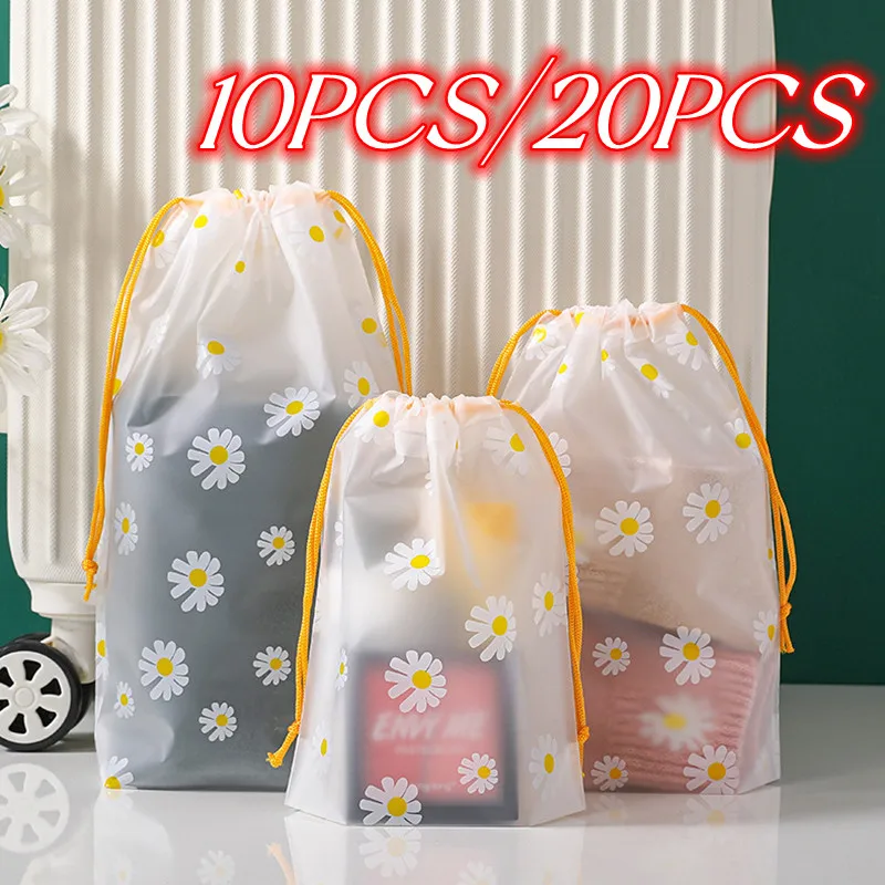 

10/20PCS EVA Daisy Pattern Storage Bags Drawstring Waterproof Clothes Shoes Packaging Organizer Waterproof Makeup Toiletry Bags