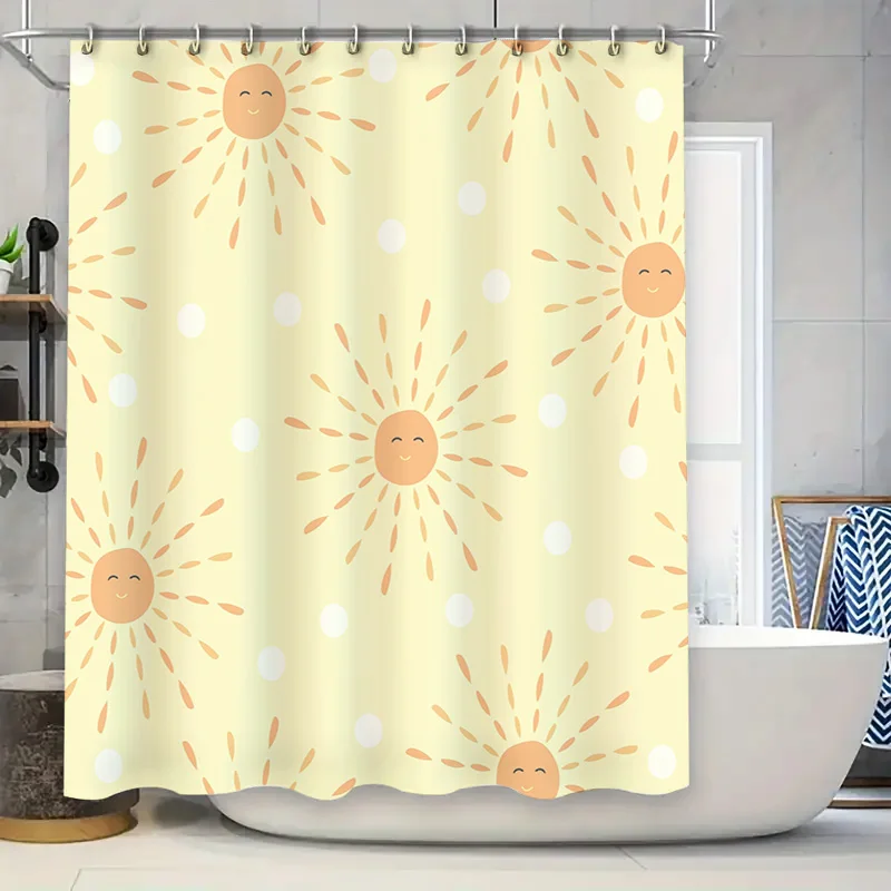 Delightful Sunflower Shower Curtain Cute Bathroom Decor for Kids Room, Modern Polka Dots Design Waterproof Fabric Cream Color 72
