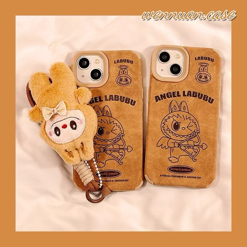 Popular Anime Labubu Leather Pattern Phone Case Cartoon Cute Suitable for New Apple iPhone 16 Promax/15 Pro/14 Plus/13/12