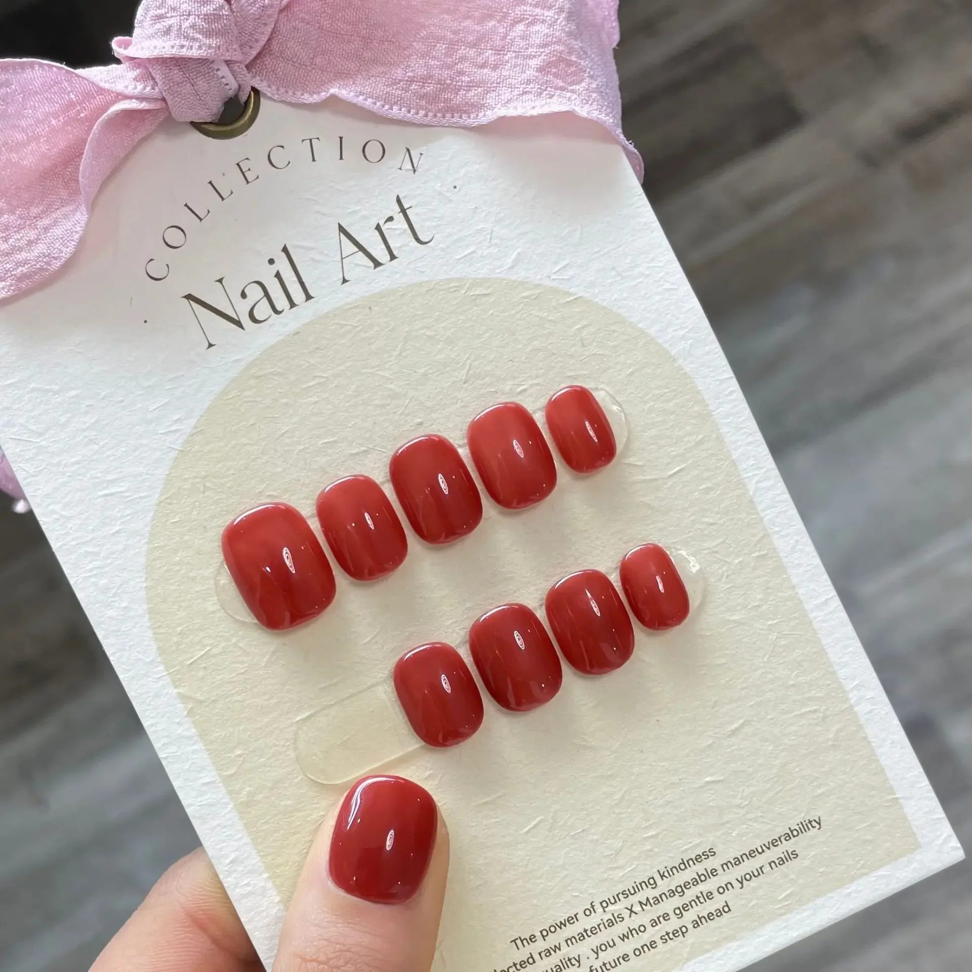 10 Stück reine Farbe handgemachte kurze falsche Nägel mit Kleber zum Aufdrücken der Nägel, vollständige Abdeckung, französische runde Kopf-Maniküre, tragbare Nagelspitzen, Kunst – Detail 4