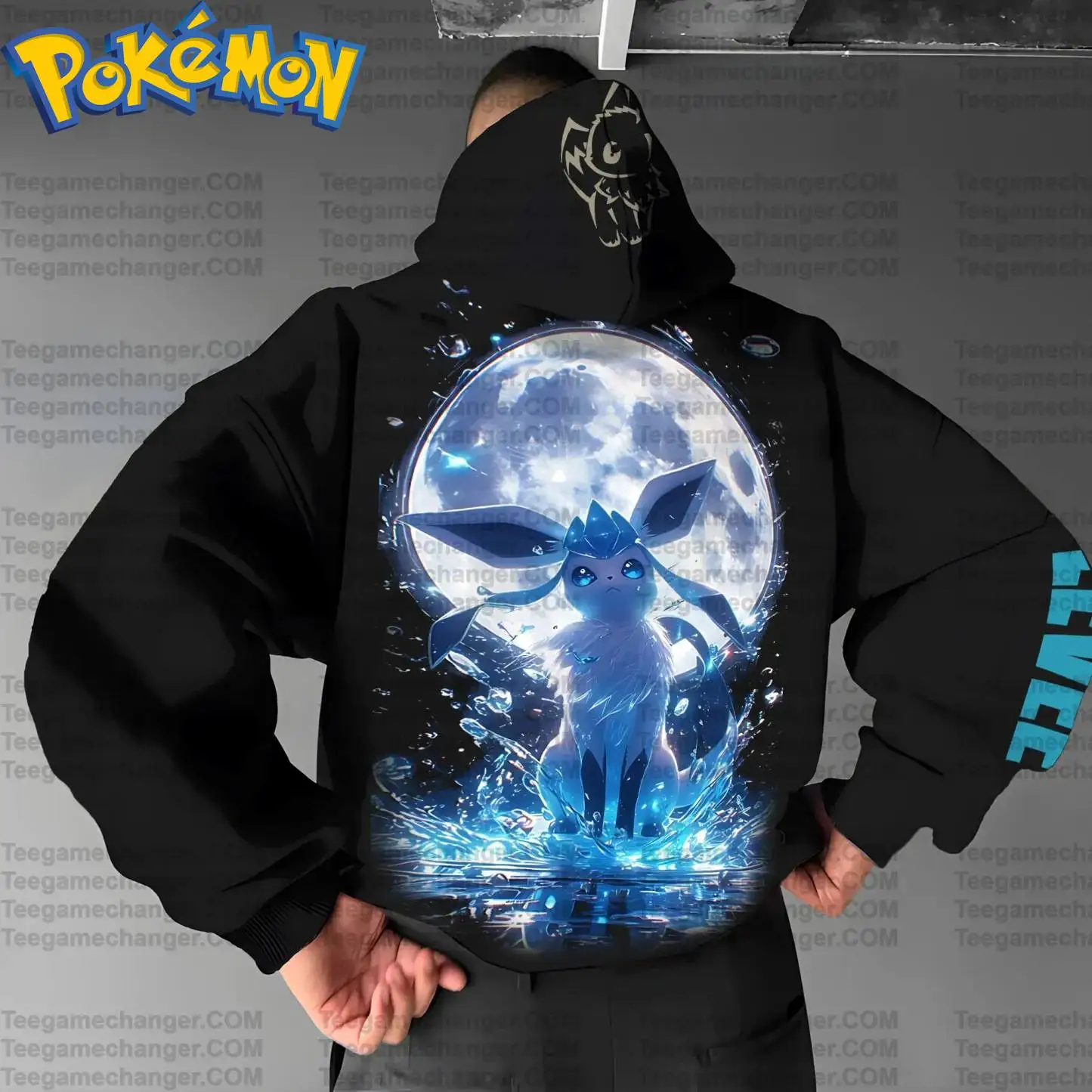 ポケモンアニメイーブイコットンパーカー原宿パンツセットブラックキャラクタープリントブルーウォーターオーラムーン背景ツーピース