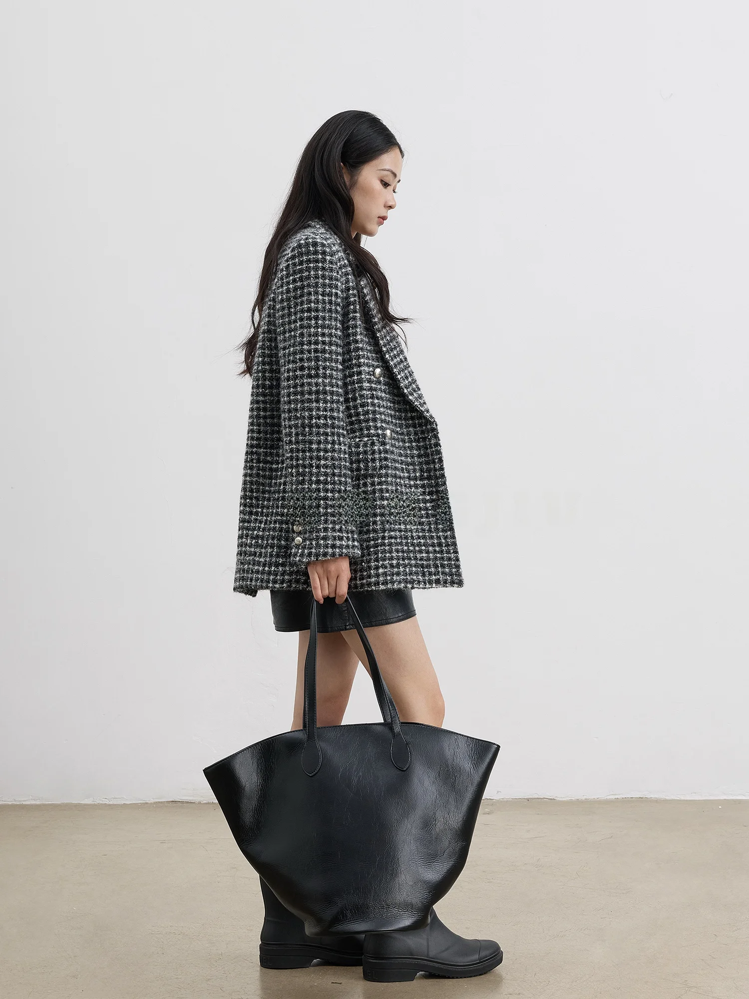 

Свободное шерстяное пальто с геометрическим узором Sweet Sle Online Эксклюзивный двубортный длинный костюм-свек Jaet