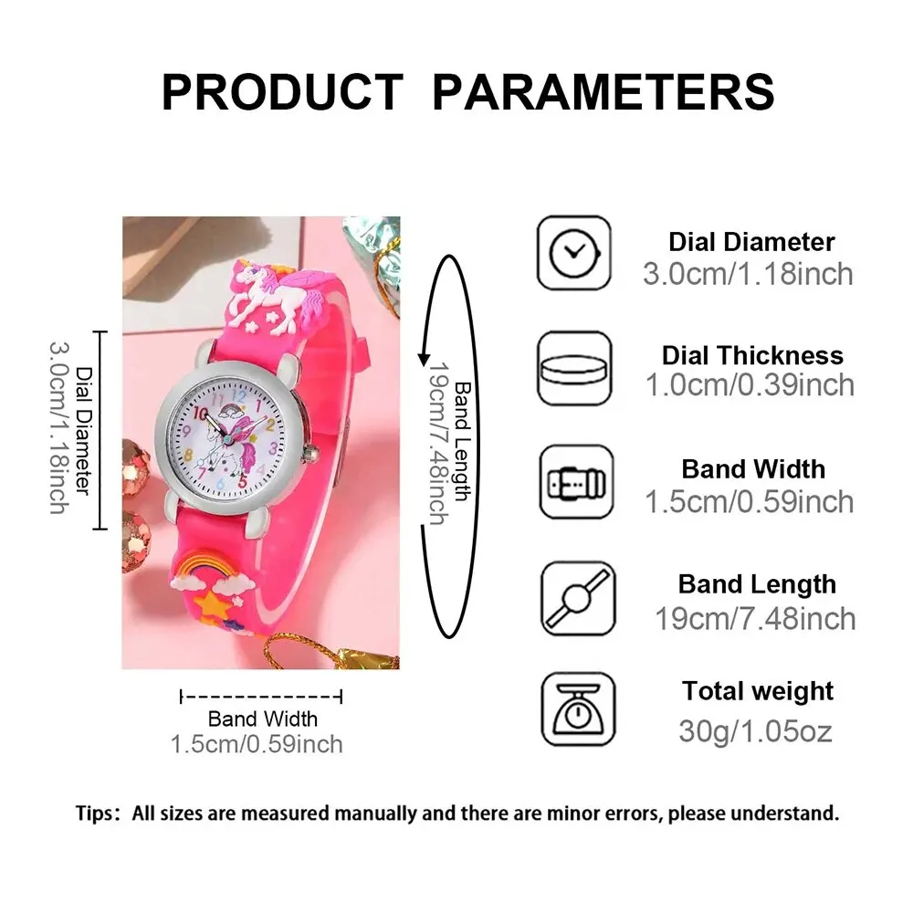 4pcs Girls\' Unicorn Pattern Watch Silica Gel Quartz Watch Jewelry Set Children\'s Colorful Bracelet Set