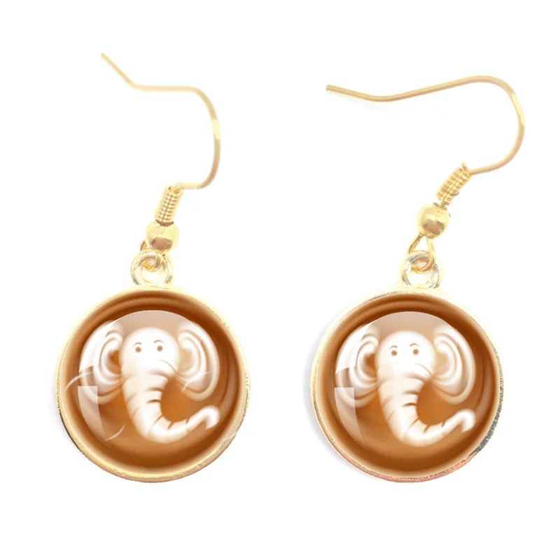 Popular Coffee Latte Carving Love Heart Drop Earrings Chocolate Printing Flower Four Clover Jewelry For Women Girls Gift