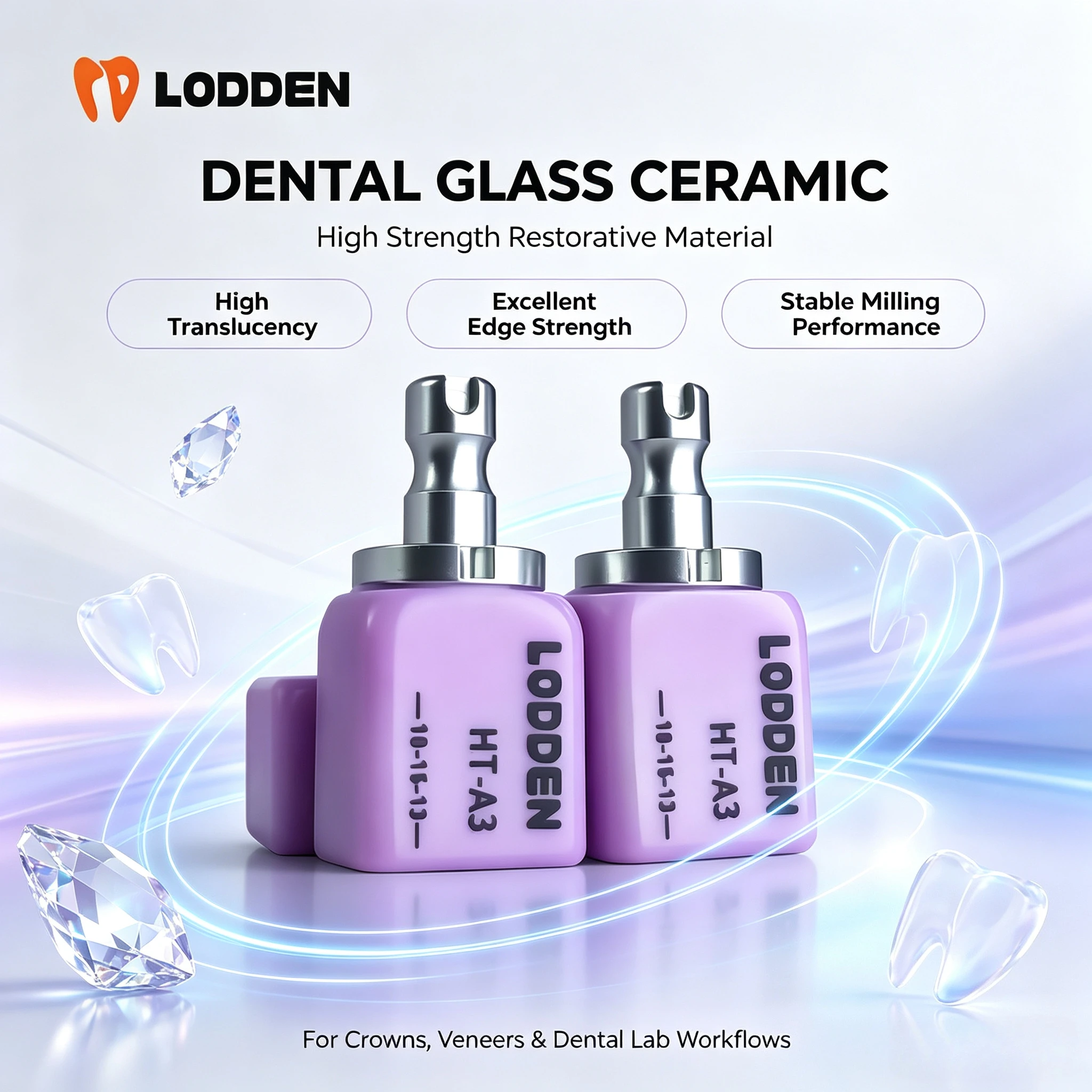 LODDEN Dental Glass Ceramic Block CAD CAM Lithium Disilicate For Anterior Posterior Crown Veneer Inlay Onlay Dental Lab Material