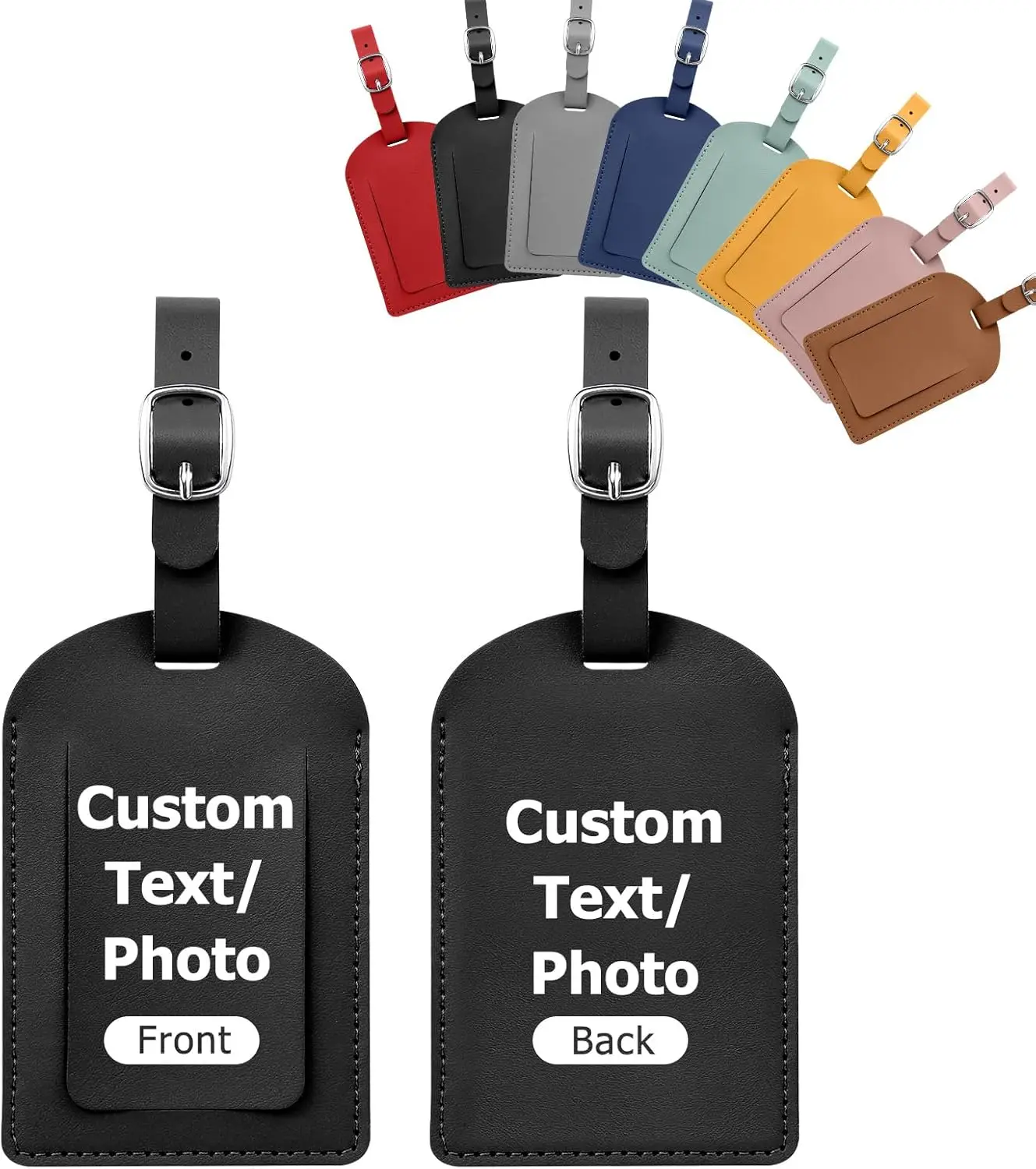 Personalized Leather Luggage Tags, Customizable PU Baggage ID Tag with Privacy Flip Cover, Travel Essential Suitcase Tag