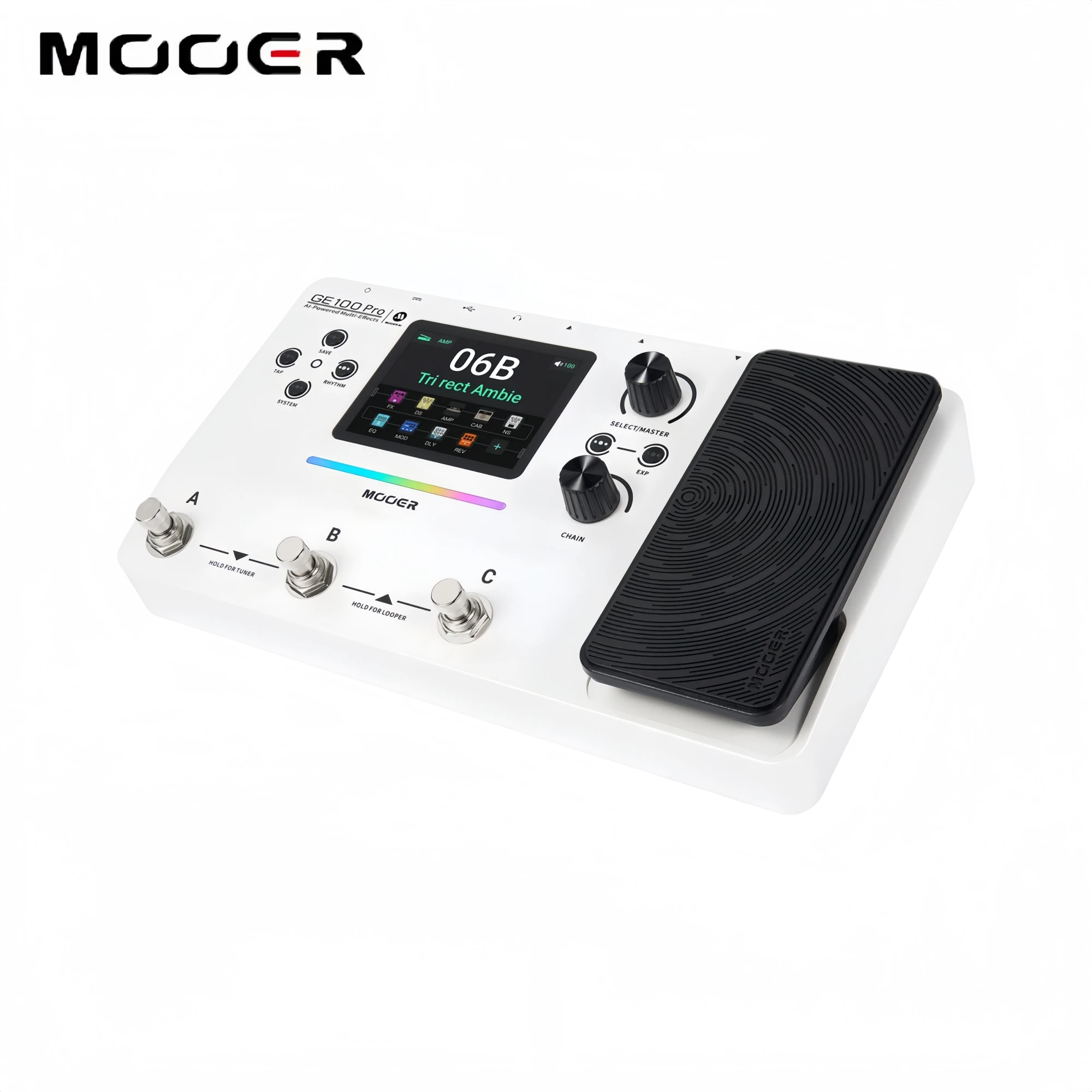 Pédale de guitare multi-effets Mooer GE100 Pro, conseiller IA, 150 presets, looper, machine à batterie, écran 3,5 pouces pour performance en direct