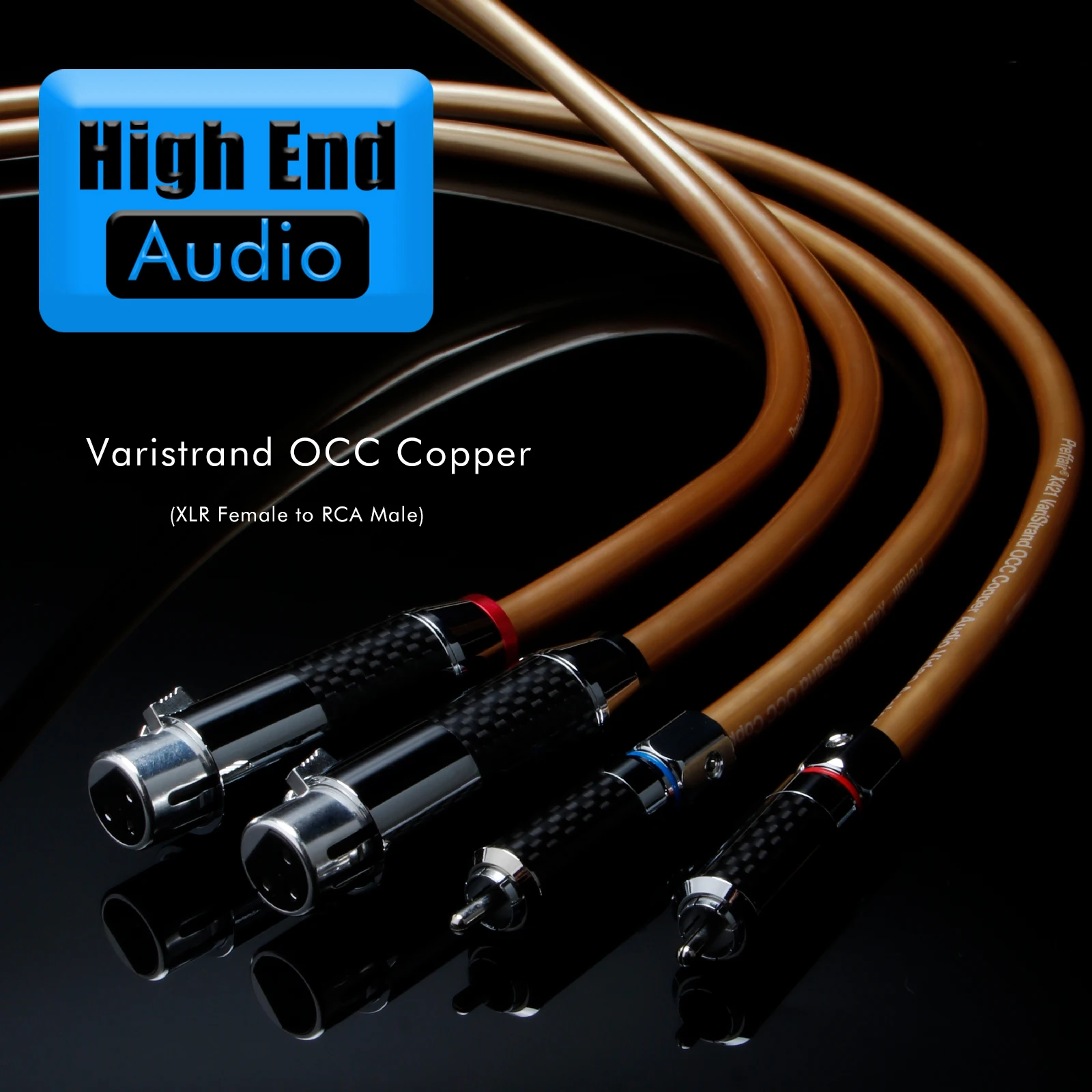 Preffair 1 pair Hi-end 6N OCC XLR Audio Cable with Carbon Fiber Rhodium plated plug 2RCA to 2RCA / XLR Cable for amp Mixer