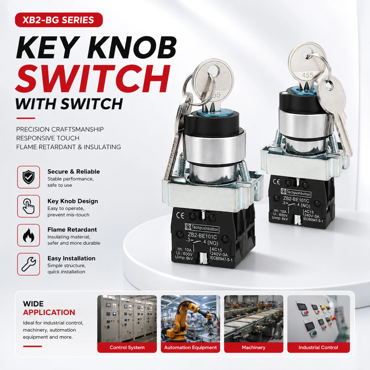 High quality silver dot second gear key selection switch XB2-BG21C knob switch button ZB2-BE101C latching
