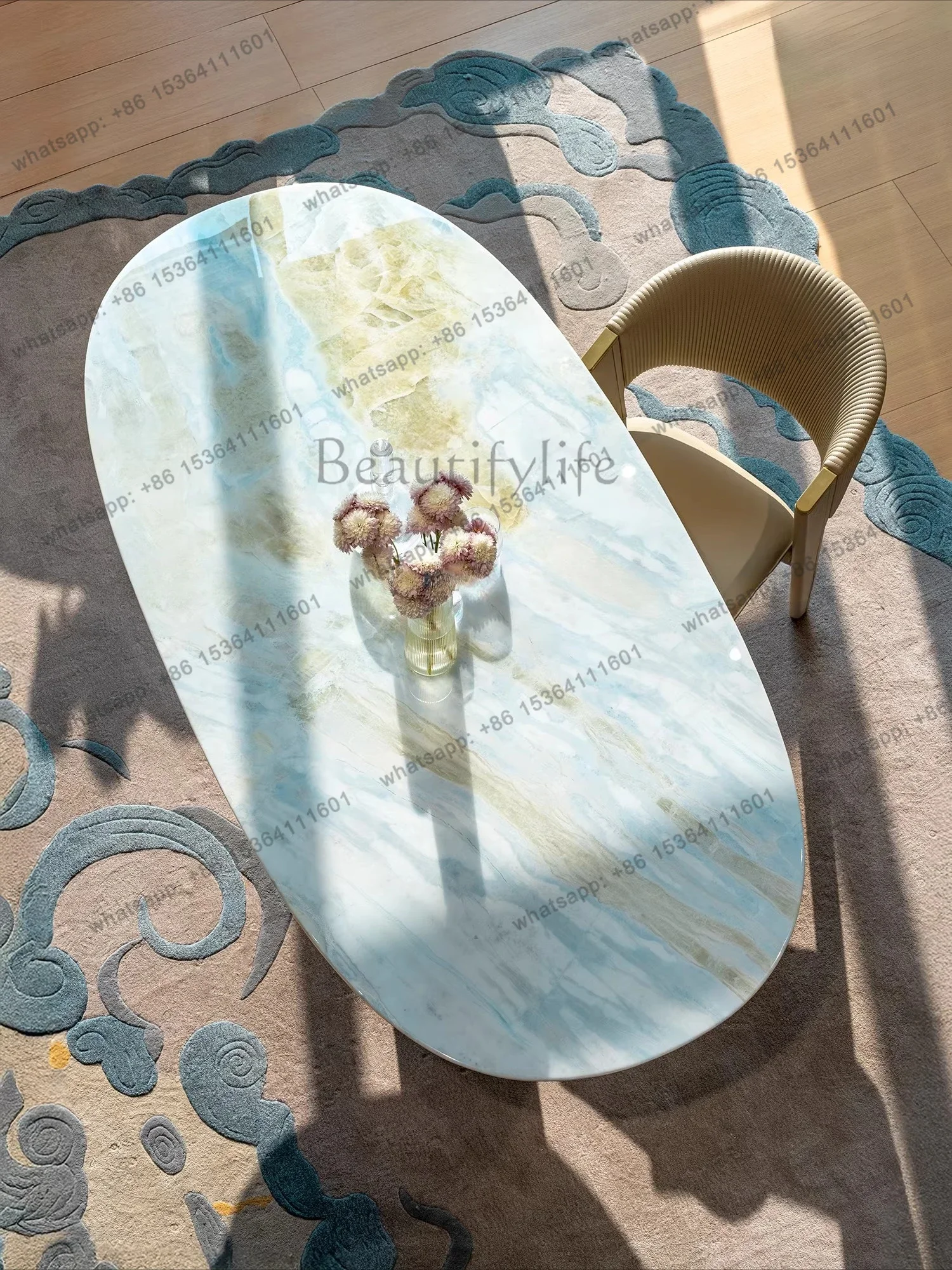 yj58 Luxury stone canoe Maldives blue dining table high-end atmospheric villa Iceland Blue Lake natural marble