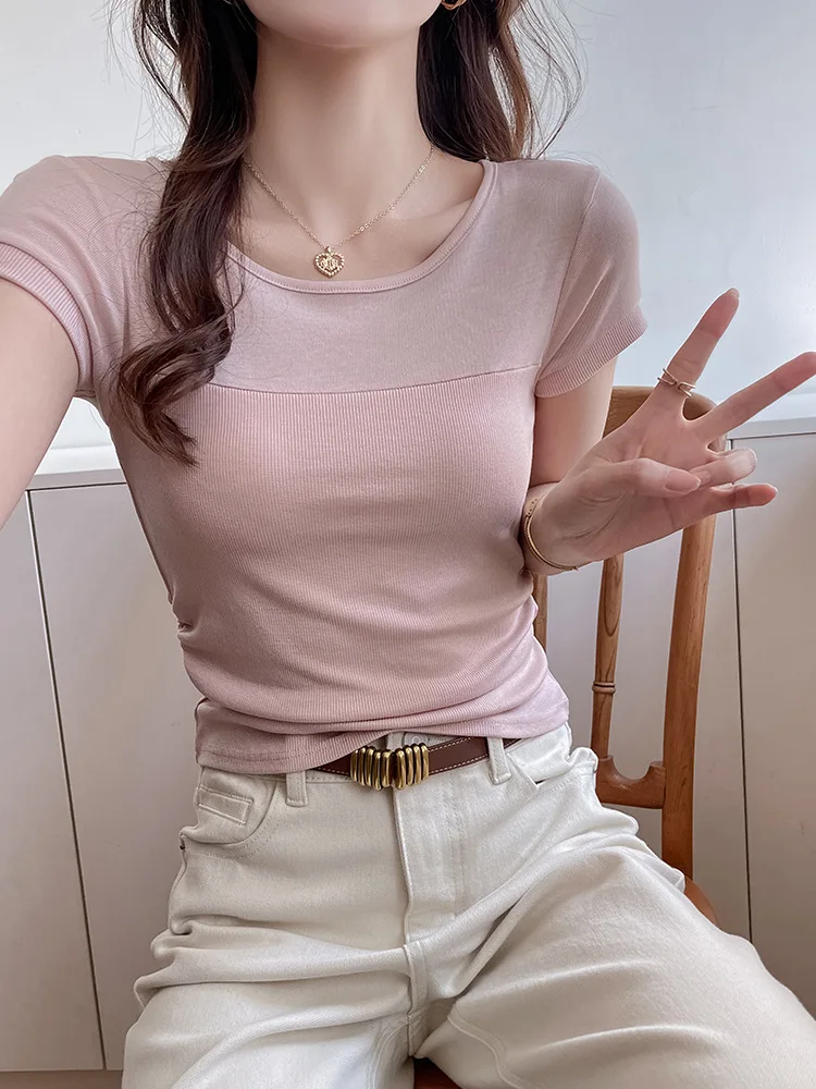 

Women's T-Shirts with Folds Sexy Lace Patchwork Elegant Chic Slim Base Layer Tops Casual Female Blouse Tees Outwear C5983