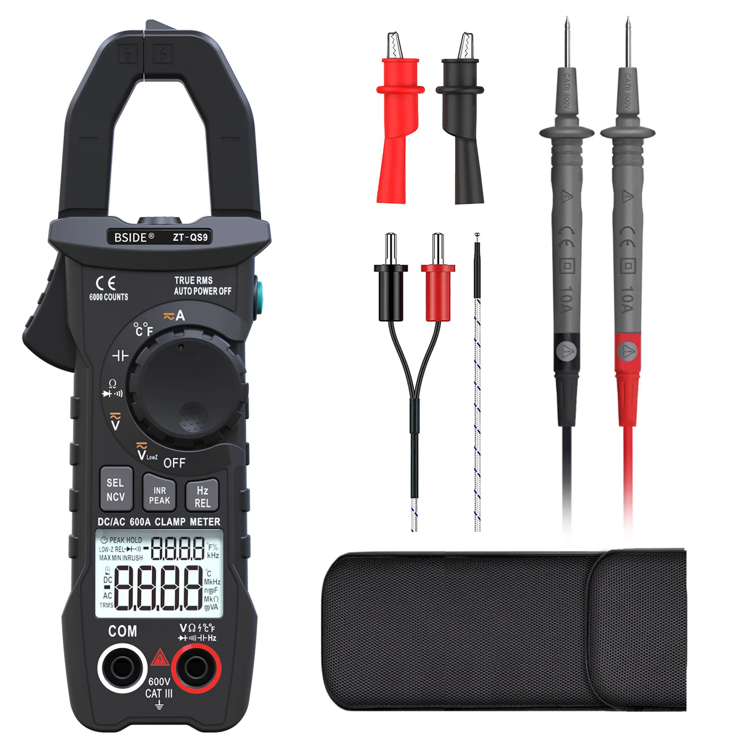 DC AC 600A Digital Clamp Meter True RMS Ammeter Pliers Inrush Current Smart Auto Rang Profession Multimeter Voltage Ohm Tester