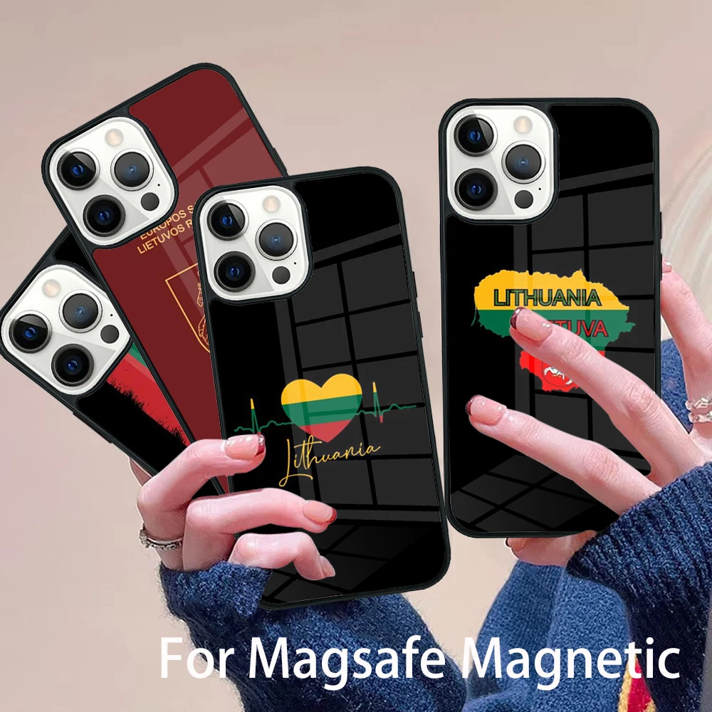 

Lithuanian Flag Art Phone Case Magesafe Magnetic Wireless Charge Cover For IPhone 16 11 12 13 14 15 Pro Max Plus Mini