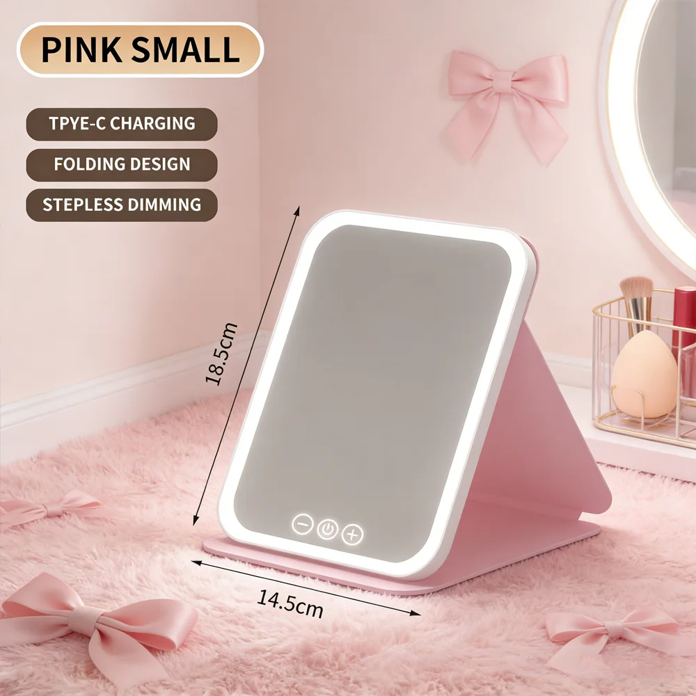 Lusterko do makijażu z podświetleniem LED, składane, ładowalne, przenośne - kompaktowe lusterko kosmetyczne do podróży i na biurko