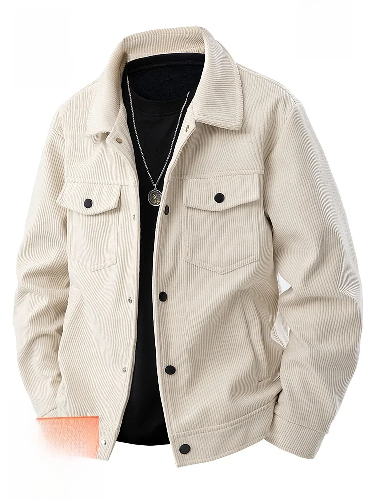 

Men's Casual Corduroy Windproof Jaet Spring Autumn Youth Lapel Workwear Coat Loose Fit Regular Sve Long Polyester