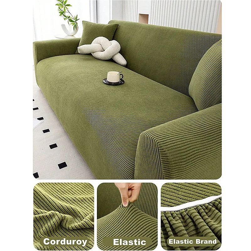 Corduroy Anti Cat Scratch Sofa Cover Stretch Slipcover Adjustable Corner Couch Protector 1-4 Seater
