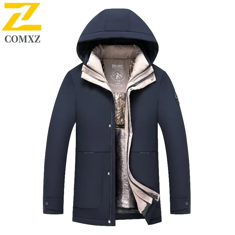 COMXZ Mens Down Jacket New Luxury Stand Collar Commute Office Lightweight Puffer Jacket Detachable Inner Layer Warm Winter Coat