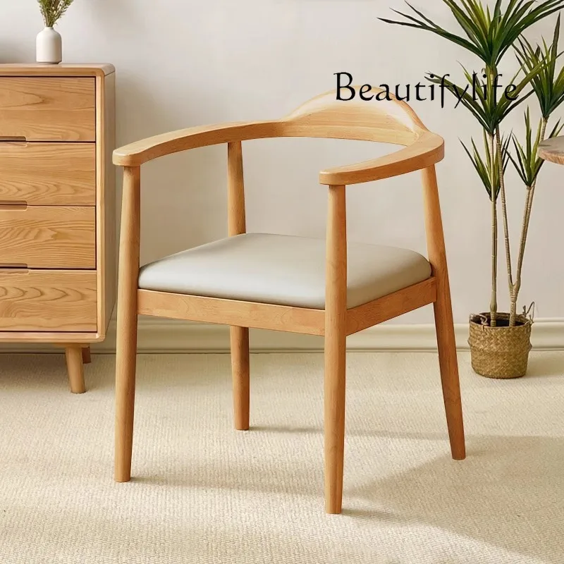 

Medieval dining chair armrest soft backrest Nordic living room tea room tea table negotiation solid wood home advanced