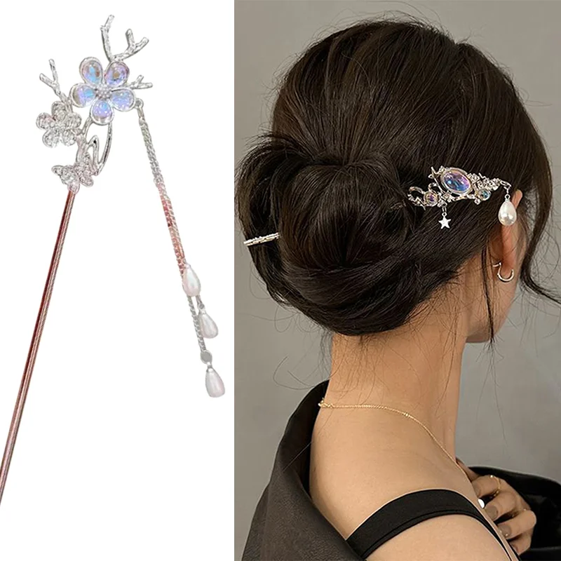 Palillo para el cabello de estilo chino, aguja para el cabello, joyería de piedra lunar, ropa diaria adecuada para fiesta, accesorios románticos para el cabello para mujer