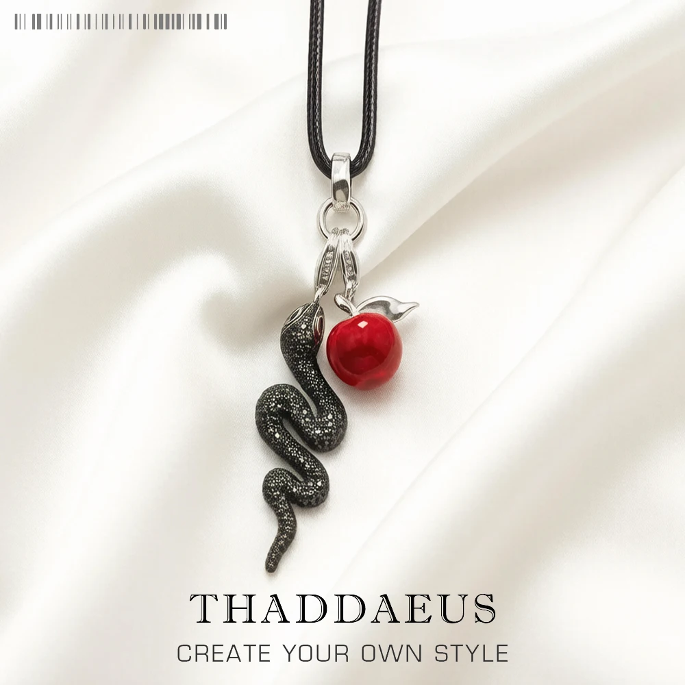 Halskette mit Schlangen- und rotem Apfel, neuer edler Schmuck, Europa, 925er Sterlingsilber, romantisches Geschenk für Frauen