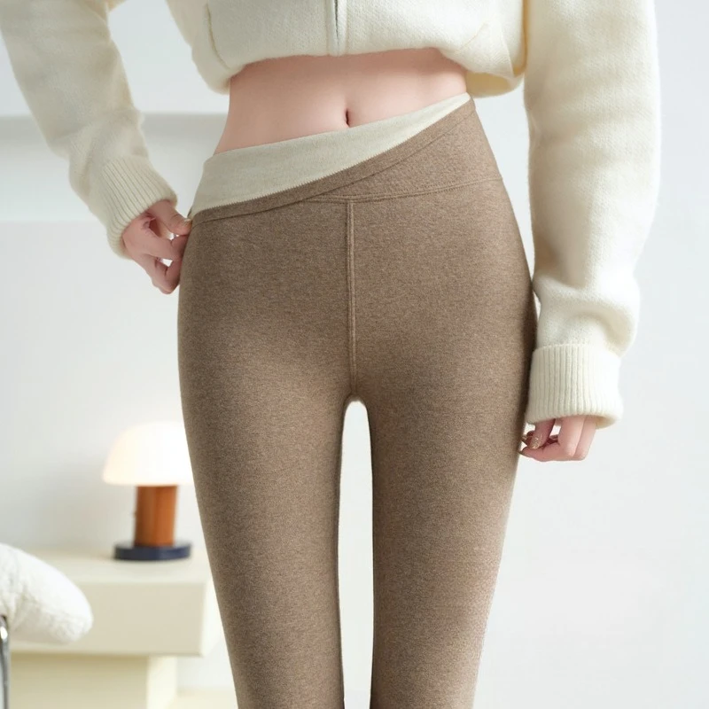 New Autumn Winter Kint Fleece Leggings Women's High Waist Black Outwear Tall Female Warm Thick Velvet Leggings for Women Pants