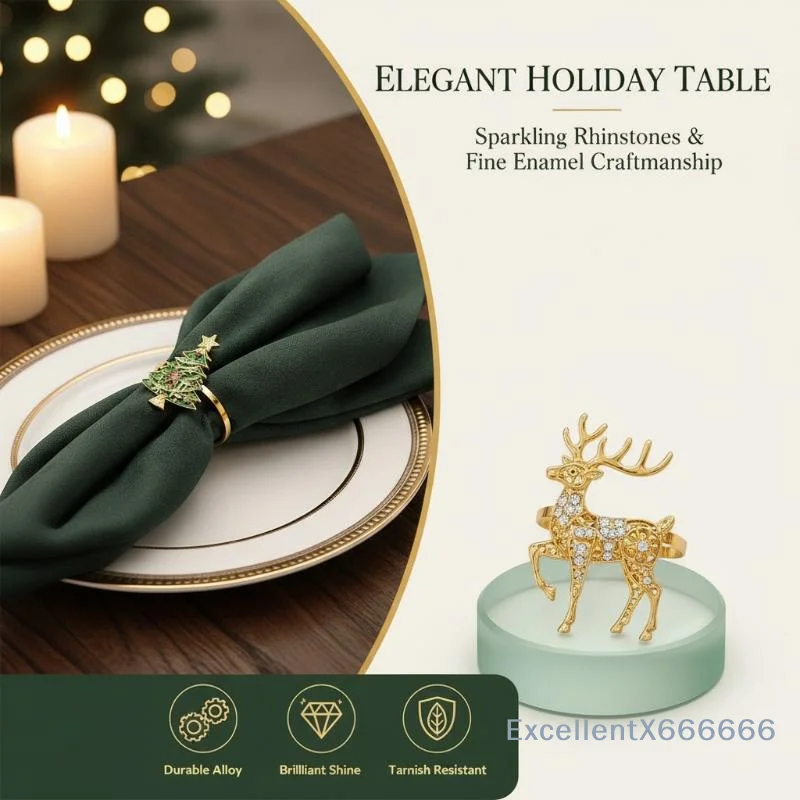 Christmas Wreath Napkin Ring Tree Design 1Pcs Simple Decorative Napkin Buckle for Hotel Holiday Dinner Table Decor