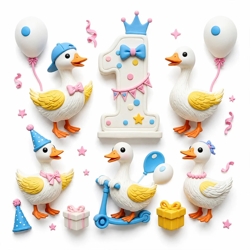1st Birthday Duck Silicone Mold Set for Resin Casting, Wax, Clay, DIY Party Decor, Cake Topper & Baby Gift Crafts