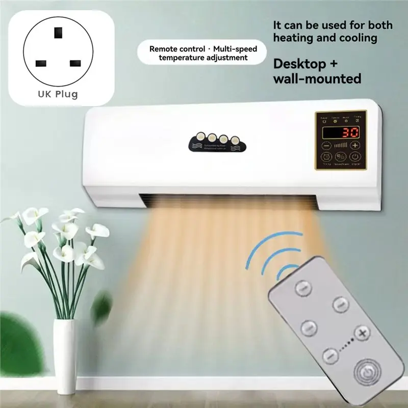 UNCL التدفئة الرياح القوية 2 في 1 سخان مروحة شاشة ديجيتال توقيت الحائط سخان الفضاء للمنزل مكتب عنبر #3