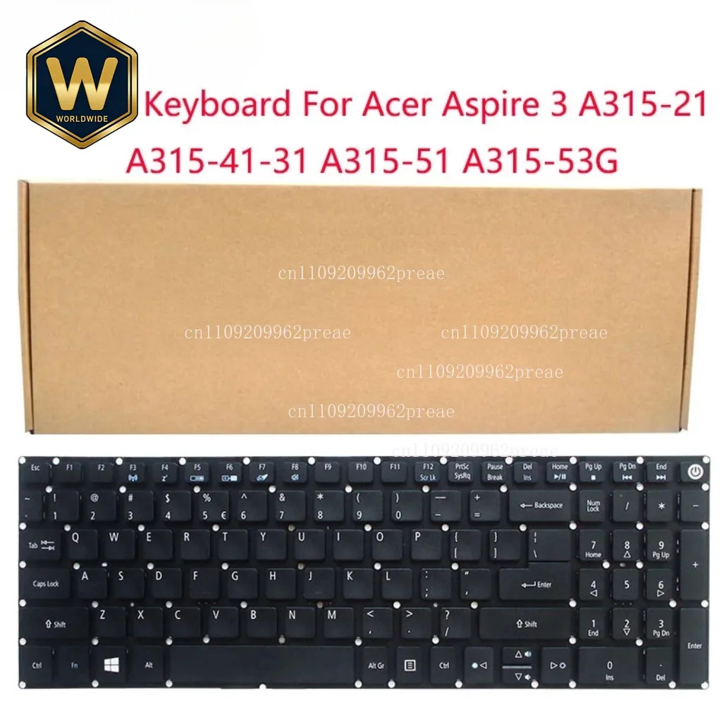Replacement US Keyboard for Acer Aspire 3 A315 Series - A315-21, A315-21G, A315-31, A315-32, A315-33, A315-41, A315-51, A315-53