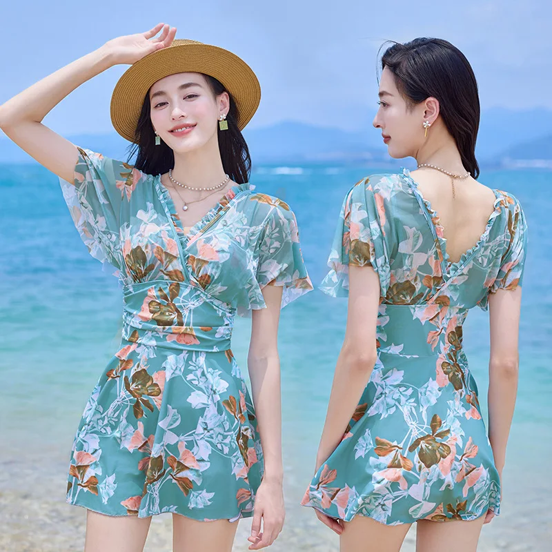 Latest Arrival Swimwear Women One Piece Tunic Ruffle Swimming Suit V Neckline Push Up Swimsuit Swim Skirt Beachwear Plus Size image 2