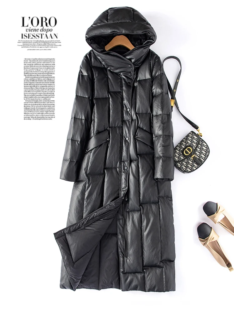  Ning Genuine Leather down Jaet Women's Mid-Length Thiened White Du down Winter Outerwear eepskin Coat