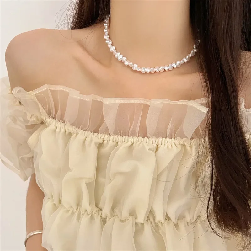 Simple Imitation Pearl Necklace Adjustable Elegant Irregular Beads New Trend Date Wedding Party Jewelry Women Girls Gift