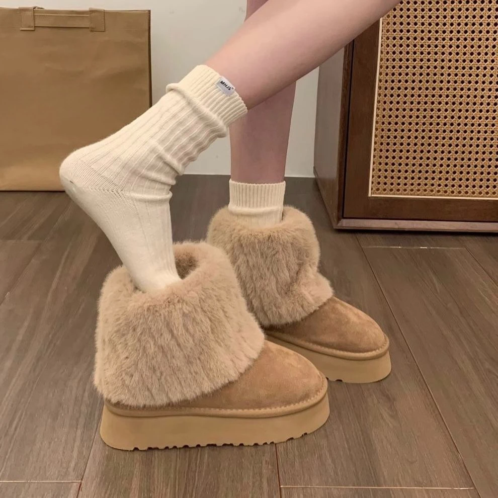 Botas de nieve de invierno para mujer, tallas grandes (35-43), con forro de piel sintética de visón, cálidas, de caña alta, con suela gruesa, forro polar y plataforma, botas cortas.