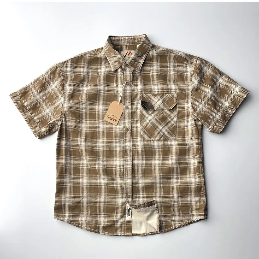 Neue Sommer-Kurzarm-Hemden mit Revers und Karomuster für Herren, einfache 100% Baumwolle, mit einer Tasche, lässige Blusen im amerikanischen Retro-Stil, lockere Oberteile. – Detail 4